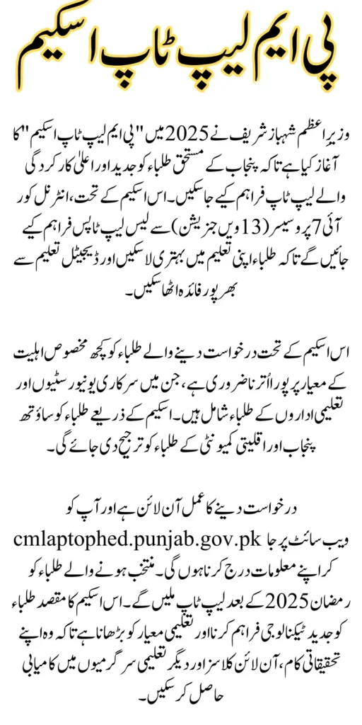 PM Shahbaz Sharif Starts Laptop Scheme Apply Online Through laptop.pmyp.gov.pk